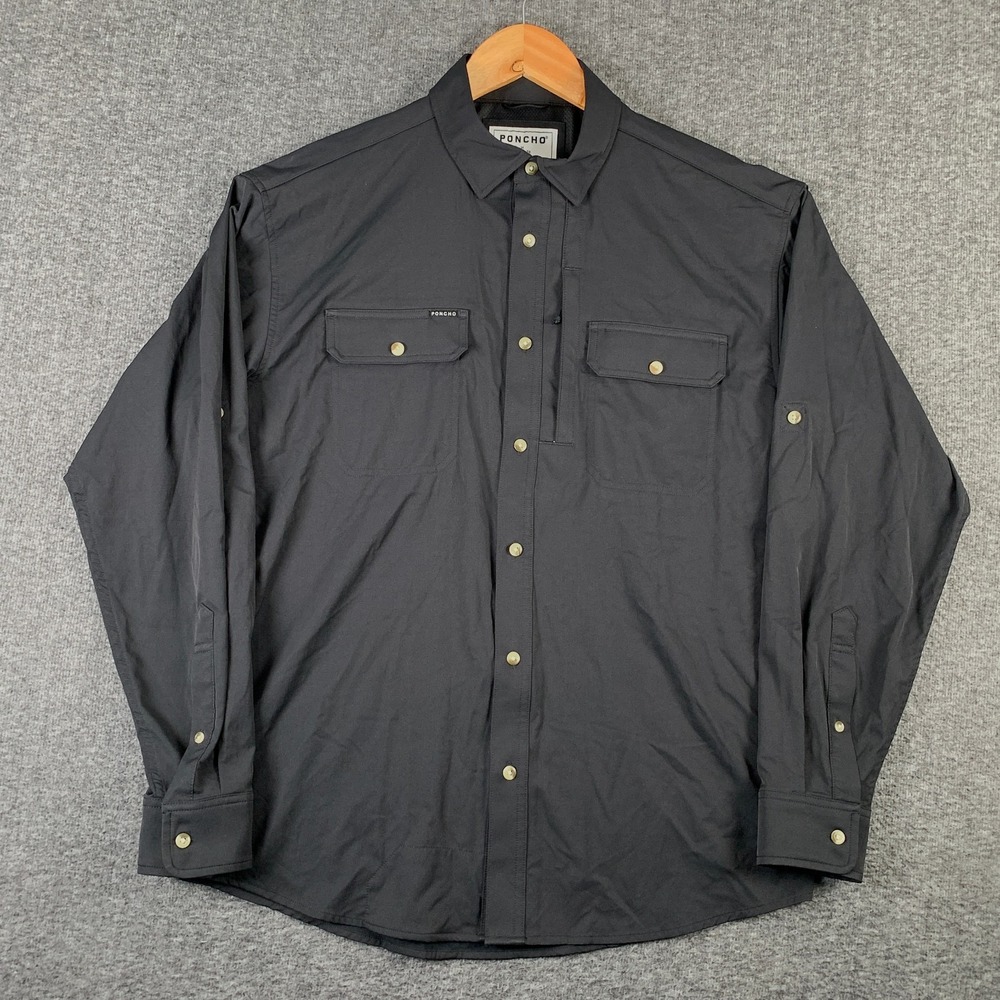 Poncho Shirt Men Medium Regular Fit Black Outdoors Western Performance